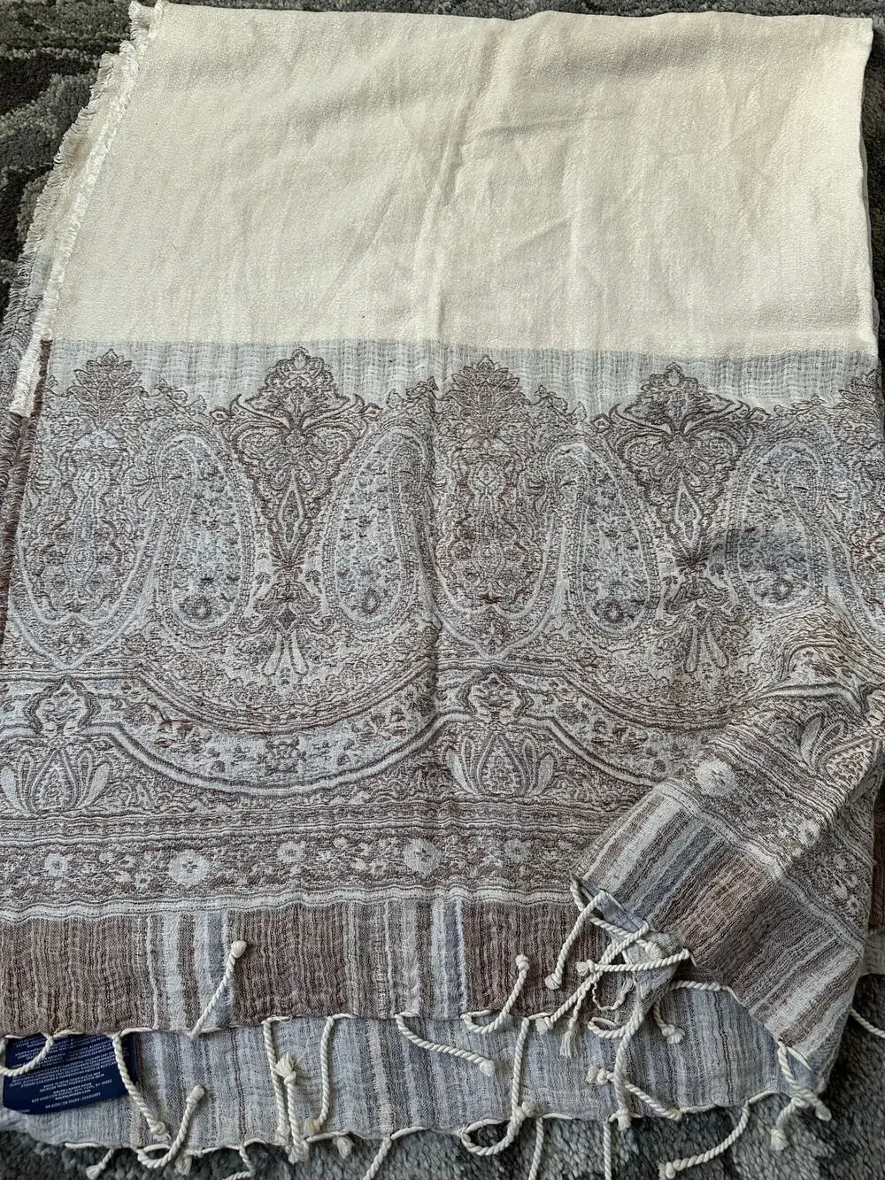 Ralph Lauren Marylebone Randle Cream Throw Blanket linen cotton cream paisley